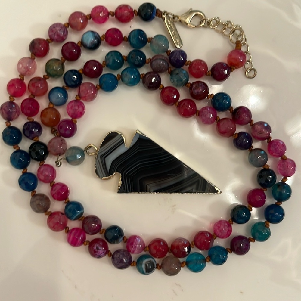 Panacea Multi Colored Stone Necklace with Black Arrow Head Pendant